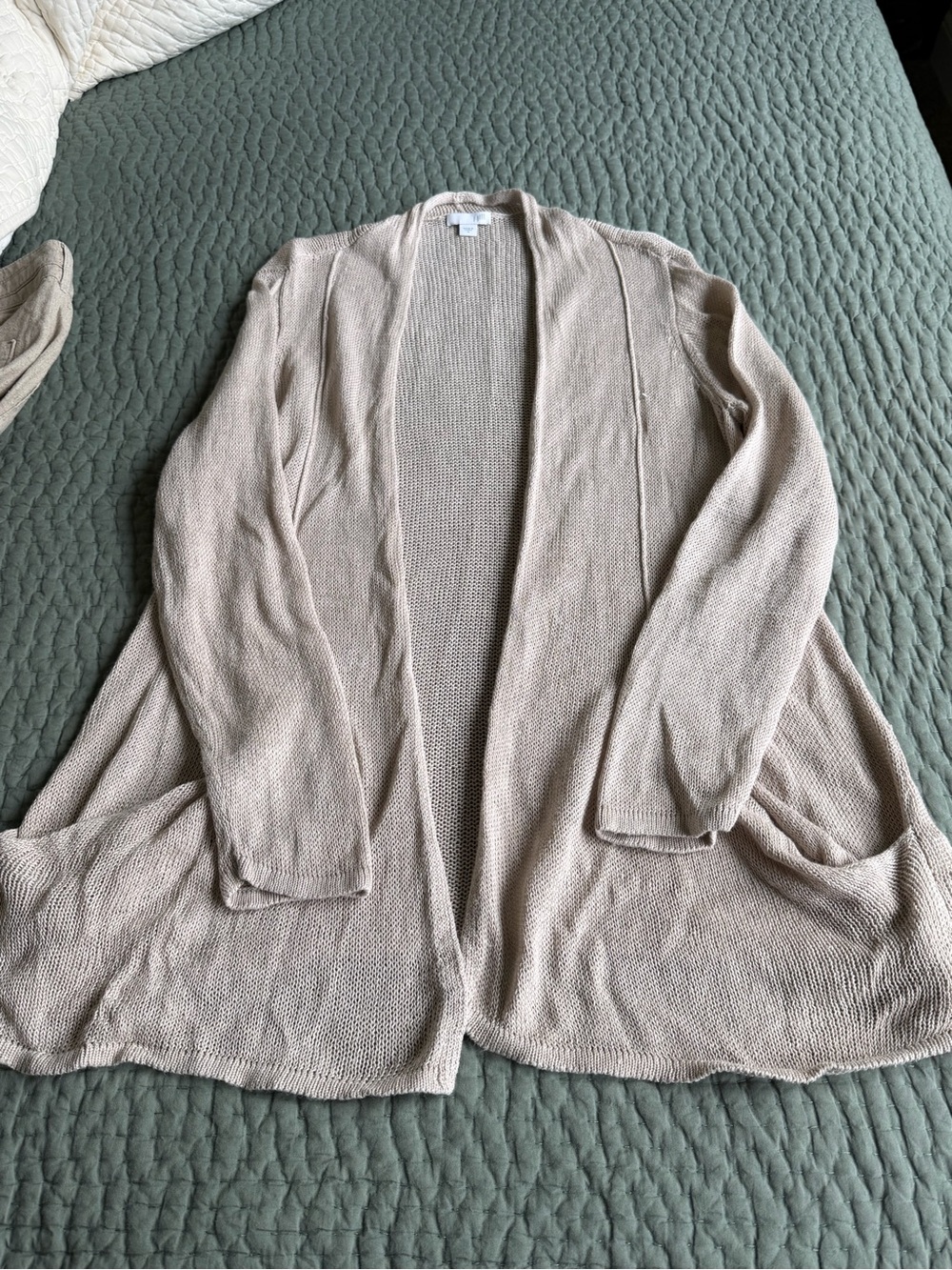 J Jill Light Taupe linen blend Open-Front Women's Cardigan Sweater